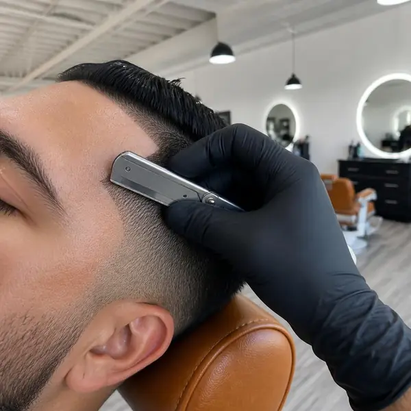 Straight razor edging a hairline at the temple