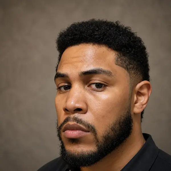Client with a fresh taper and a sculpted beard
